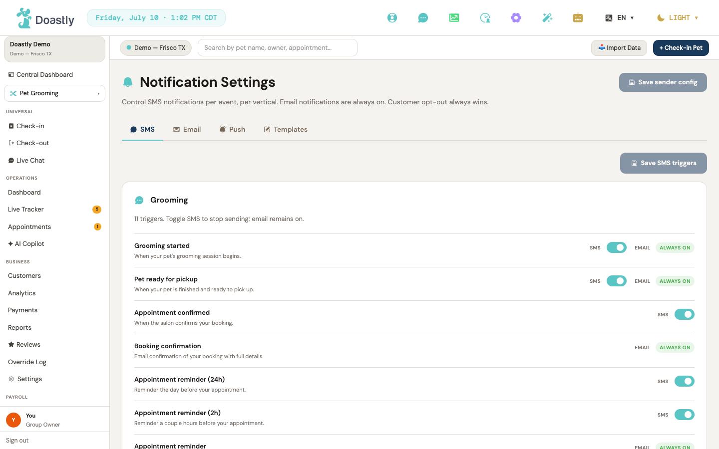 Notifications settings